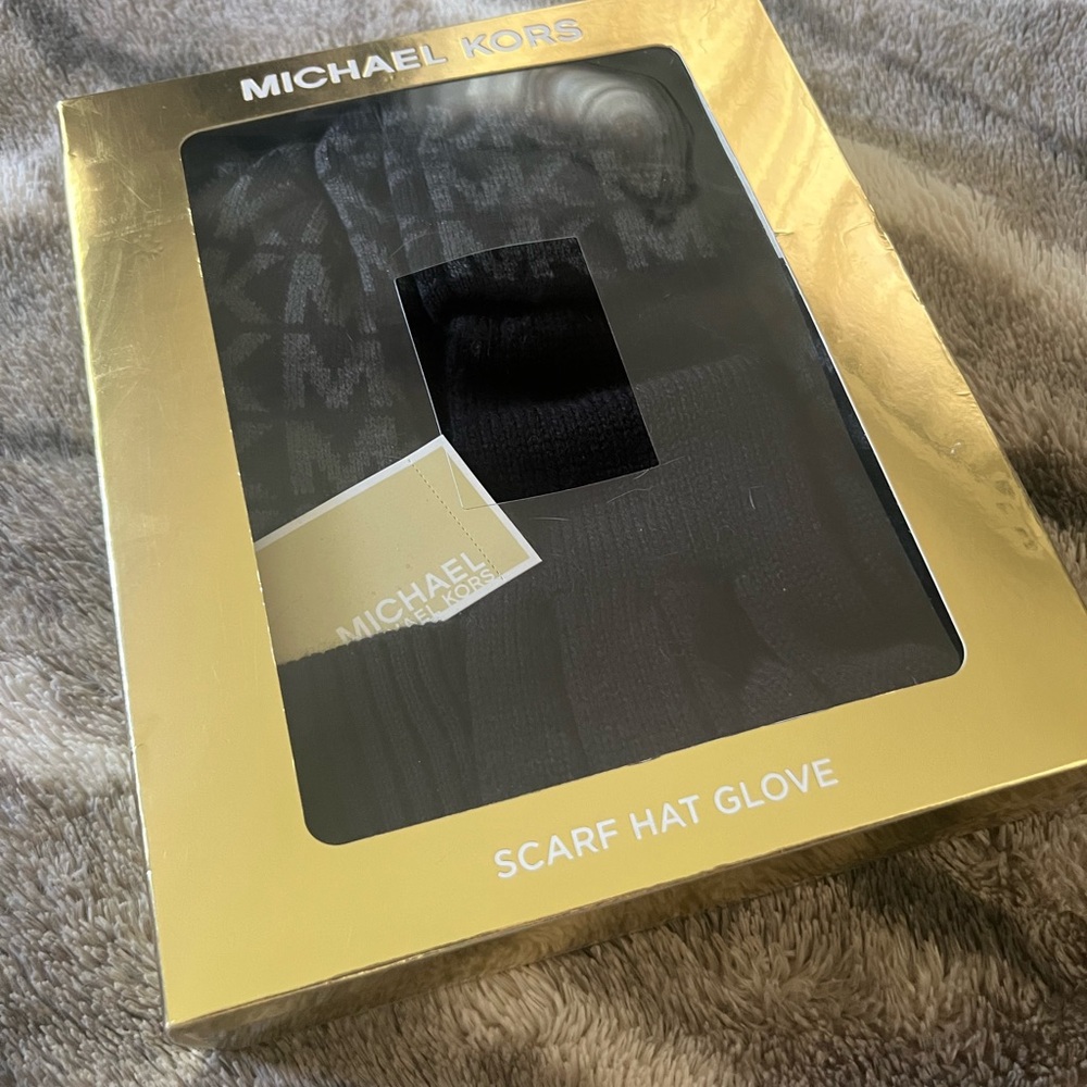Michael Kors Black Scarf, Hat, and Glove Set
